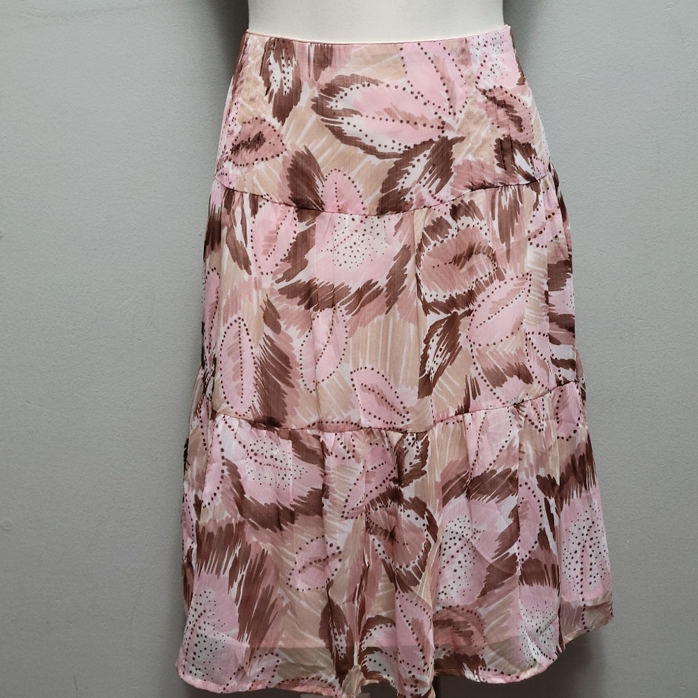 La Redoute La Boutique pink brown floral tiered midi skirt size 12
